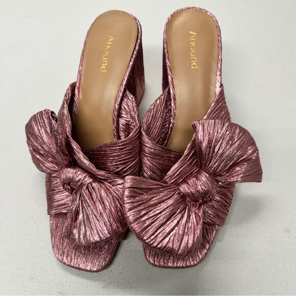 Abound Pink Glitter Fabric Chunky Heel Mule Womens 8 Bow Coquette Girly Peep Toe - Picture 2 of 10